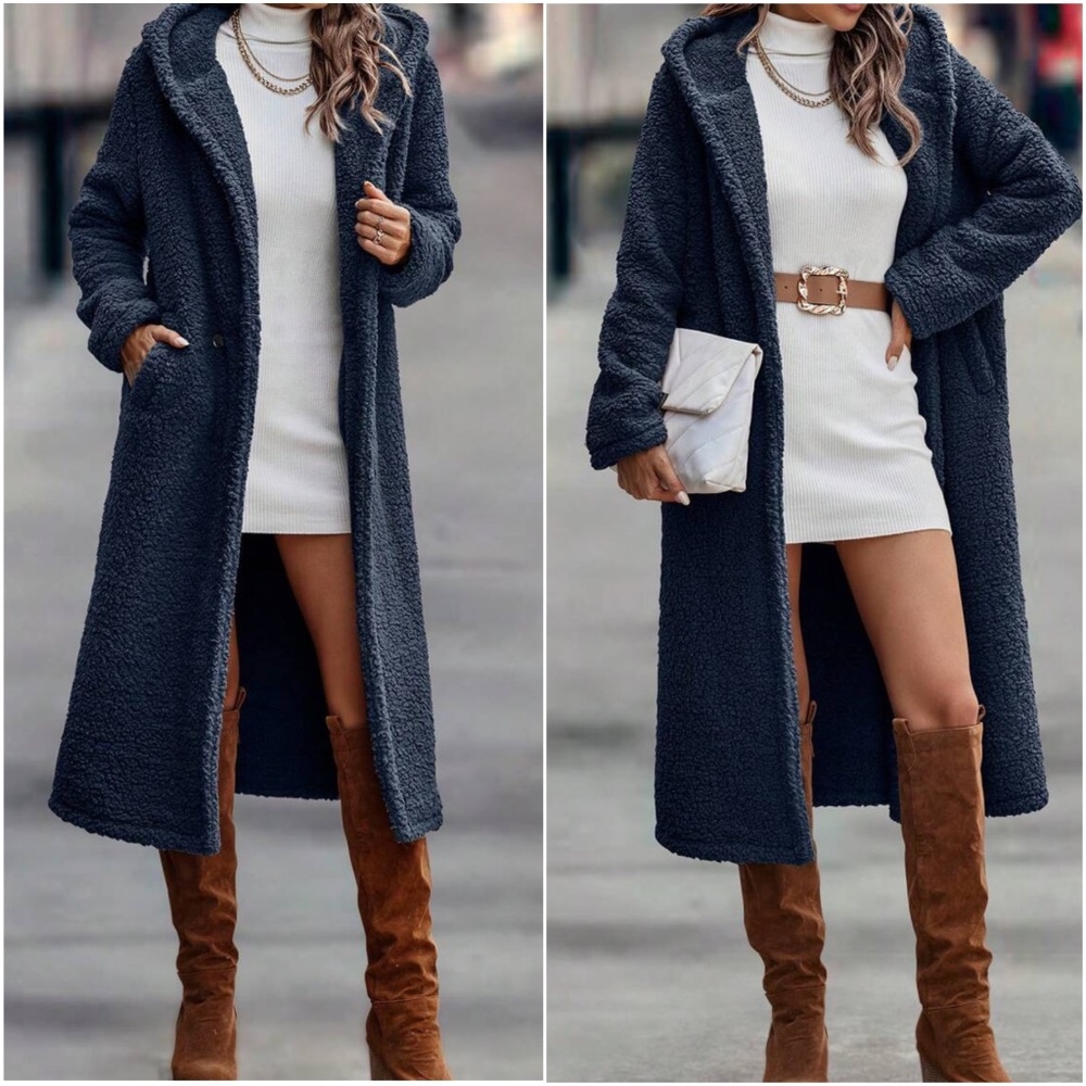 Cozy Teddy Hoodie Long Jacket Coat - Picture 7 of 8